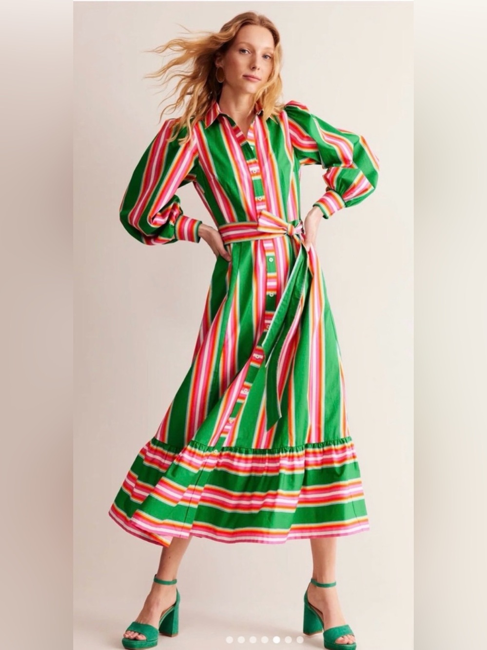 Boden Green Striped Maxi Dress with Pink and White Accents - Picture 2 of 3